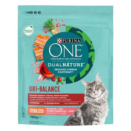 Sausasis kačių ėdalas PURINA ONE® DualNature™ Sterilcat, su SPANGUOLĖMIS ir lašišomis