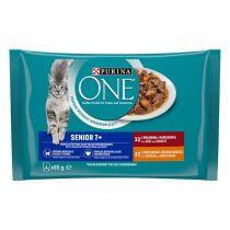 Šlapiasis kačių ėdalas PURINA ONE® SENIOR 7+, mini filė padaže, su vištiena ir šparaginėmis pupelėmis bei su jautiena ir mork