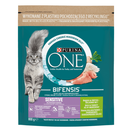 Sausasis kačių ėdalas PURINA ONE® SENSITIVE, sudėtyje gausu kalakutienos ir ryžių