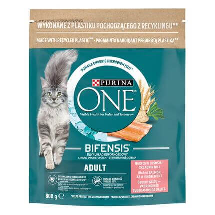 Sausasis kačių ėdalas PURINA ONE® ADULT, sudėtyje gausu lašišų
