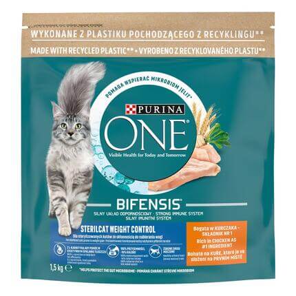 Sausasis kačių ėdalas PURINA ONE® STERILCAT WEIGHT CONTROL, sudėtyje gausu vištienos