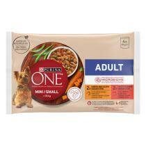 Šlapiasis šunų ėdalas „Purina ONE® MINI/SMALL ADULT“, su vištiena, morkomis ir šparaginėmis pupelėmis padaže