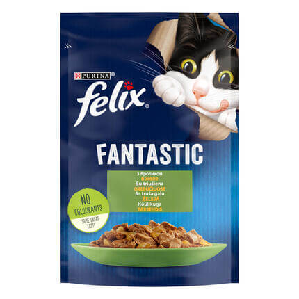 Šlapiasis kačių ėdalas FELIX® FANTASTIC su triušiena drebučiuose