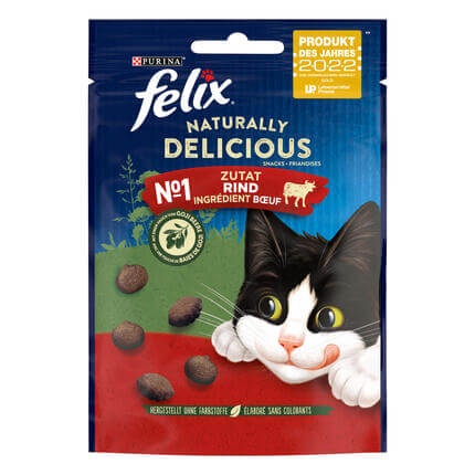 Kačių užkandžiai FELIX® NATURALLY DELICIOUS su jautiena ir ožerškio uogomis