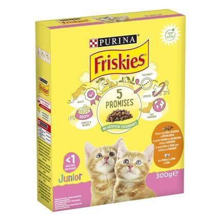FRISKIES® JUNIOR ėdalas kačiukams su vištiena ir daržovėmis 300g