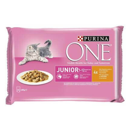 PURINA ONE® JUNIOR šlapiasis kačių ėdalas, skirtas jauniems kačiukams iki 12 mėn ir katingos bei žindančioms katėms, su višti