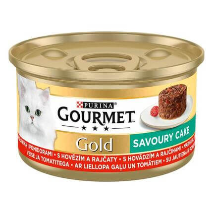 PURINA GOURMET® GOLD Savoury Cake šlapiasis kačių ėdalas su jautiena ir pomidorais, 85g skardinė
