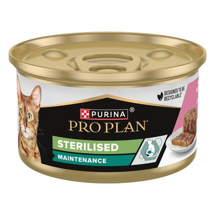 PURINA® PRO PLAN® Adult Sterilised Maintenance, paštetas su tunais ir lašišomis