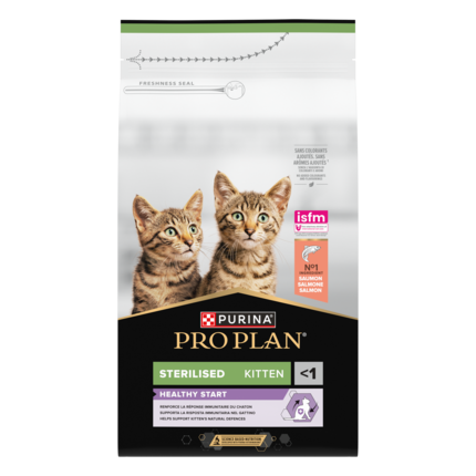 PURINA® PRO PLAN® Sterilised Kitten 3-12 mėn. Healthy Start, gausu lašišų