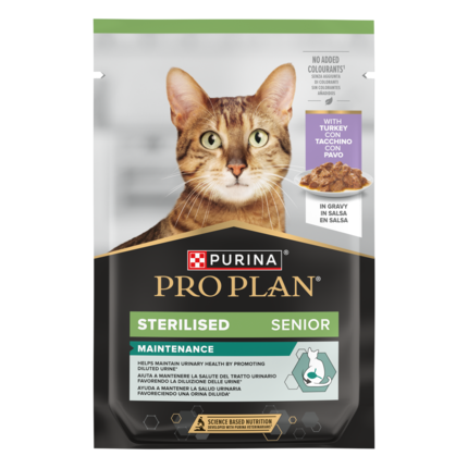 PURINA® PRO PLAN®  Sterilised Senior 7+ Maintenance, su kalakutiena padaže