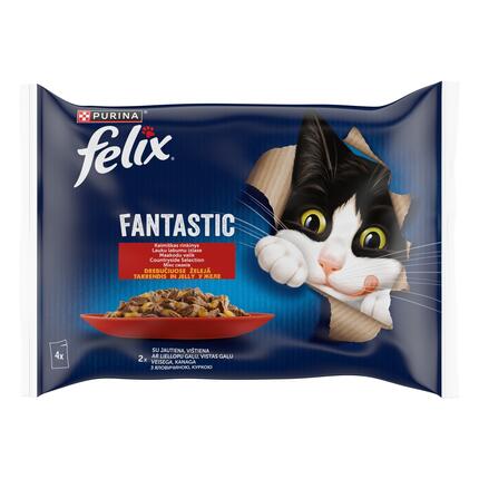 FELIX FANTASTIC Countryside Selection visavertis šlapiasis ėdalas suaugusioms katėms drebučiuose 4x85g