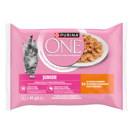 Šlapiasis kačių ėdalas PURINA ONE® SENSITIVE, mini filė švelniame padaže, su vištiena ir tunais