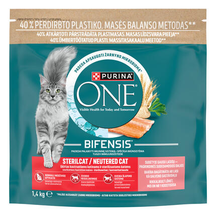 Sausasis kačių ėdalas PURINA ONE® STERILCAT, sudėtyje gausu lašišų