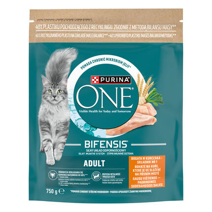 Sausasis kačių ėdalas PURINA ONE® ADULT, sudėtyje gausu vištienos
