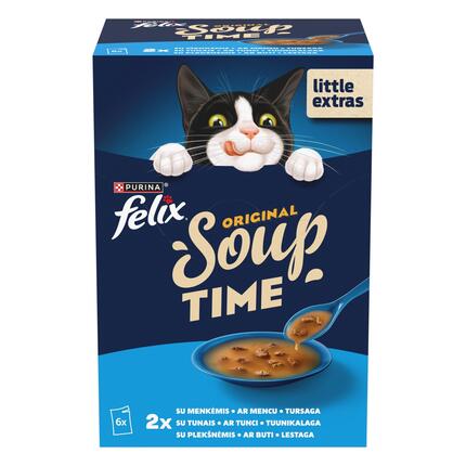 FELIX Soup Time Original Fish Selection ėdalo papildas suaugusioms katėms 6x48g