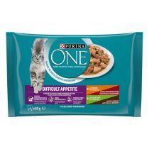Šlapiasis kačių ėdalas PURINA ONE® DIFFICULT APPETITE, mini filė padaže, su vištiena ir jautiena arba kalakutiena ir antiena