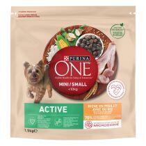 Sausasis šunų ėdalas PURINA ONE® MINI/SMALL ACTIVE, sudėtyje gausu vištienos ir ryžių