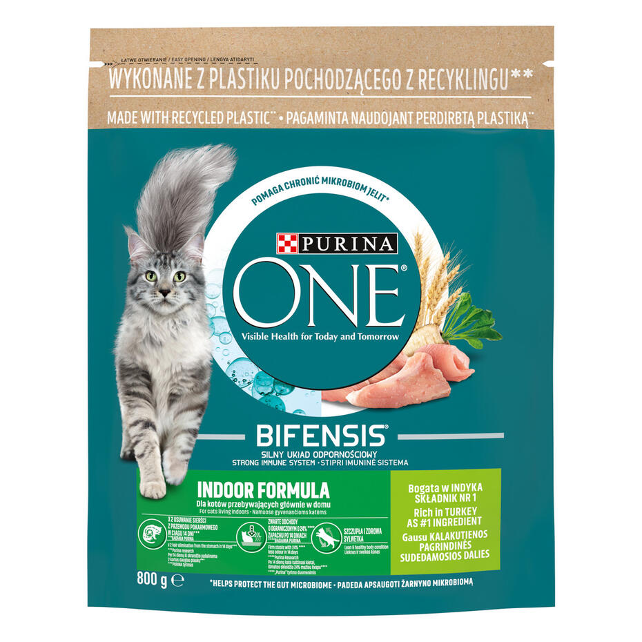 Sausasis kačių ėdalas PURINA ONE® INDOOR, sudėtyje gausu kalakutienos