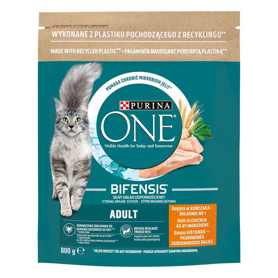 Sausasis kačių ėdalas PURINA ONE® ADULT, sudėtyje gausu vištienos