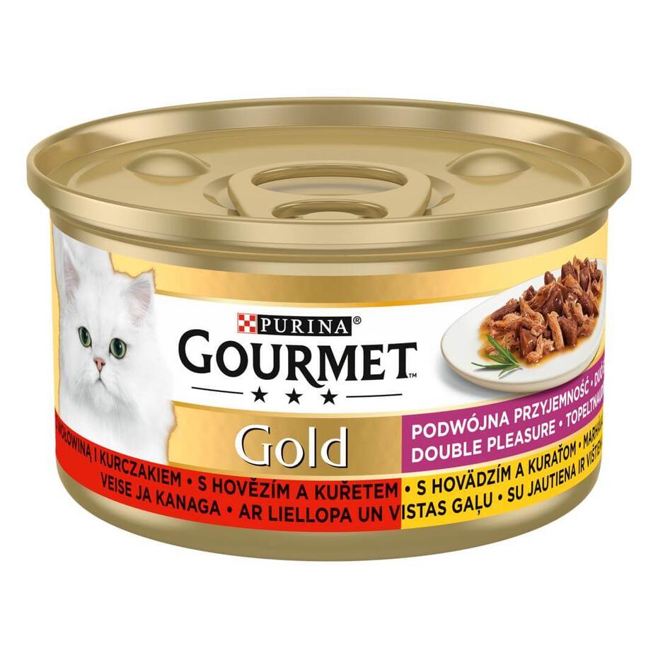 PURINA GOURMET™ GOLD DOUBLE PLEASURE, visavertis šlapiasis ėdalas suaugusioms katėms, su jautiena ir vištiena, 85 g skardinė