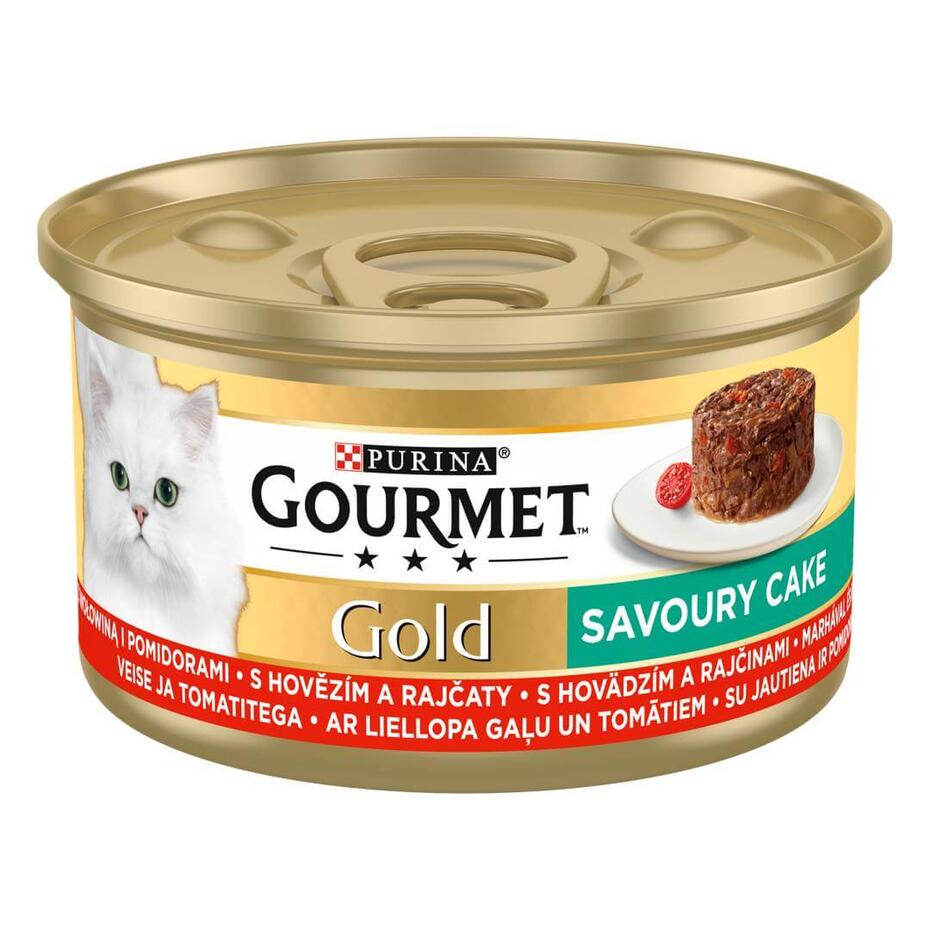 PURINA GOURMET™ GOLD Savoury Cake šlapiasis kačių ėdalas su jautiena ir pomidorais, 85g skardinė