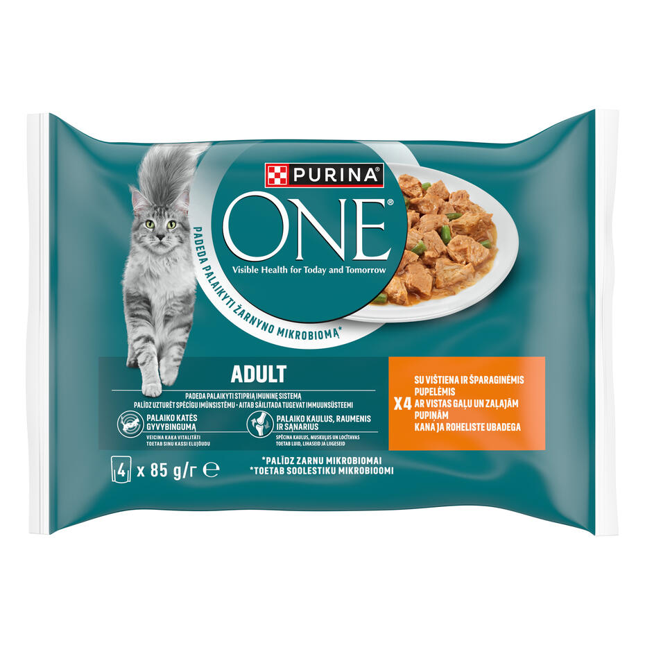 Šlapiasis kačių ėdalas PURINA ONE® ADULT, mini filė padaže, su vištiena