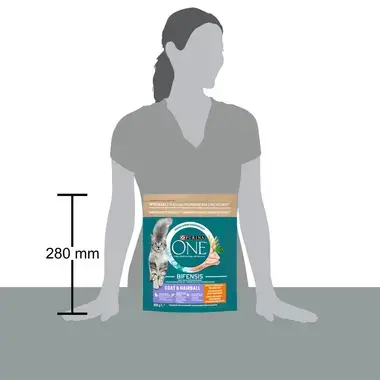 Sausasis kačių ėdalas PURINA ONE® COAT & HAIRBALL, sudėtyje gausu vištienos