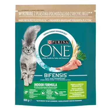 Sausasis kačių ėdalas PURINA ONE® INDOOR, sudėtyje gausu kalakutienos