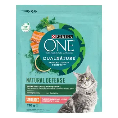 Sausasis kačių ėdalas „PURINA ONE® DualNature™ Sterilcat“, su VINGRŪNĖMIS ir lašišomis