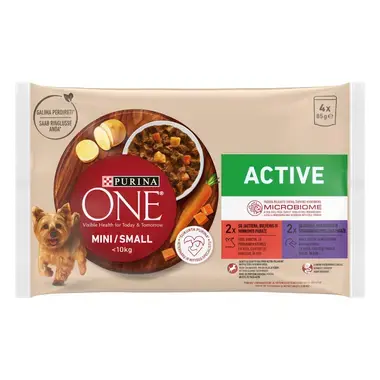 Šlapiasis šunų ėdalas PURINA ONE® MINI/SMALL ACTIVE, su jautiena, bulvėmis ir morkomis padaže