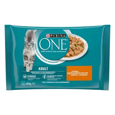 Šlapiasis kačių ėdalas PURINA ONE® ADULT, mini filė padaže, su vištiena