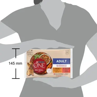 Šlapiasis šunų ėdalas „Purina ONE® MINI/SMALL ADULT“, su vištiena, morkomis ir šparaginėmis pupelėmis padaže