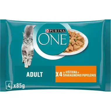 Šlapiasis kačių ėdalas PURINA ONE® ADULT, mini filė padaže, su vištiena