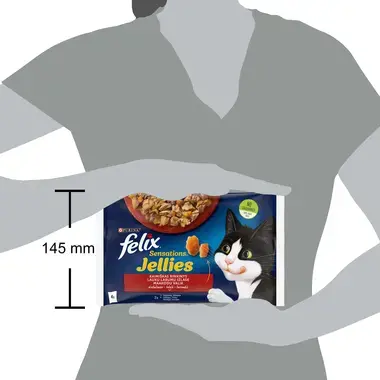 Šlapiasis kačių ėdalas FELIX® SENSATIONS kaimiškas rinkinys drebučiuose (jautiena, vištiena)