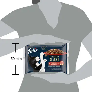 Šlapiasis kačių ėdalas FELIX® DELICIOUSLY SLICED mėsos rinkinys drebučiuose (jautiena, vištiena, antiena, kalakutiena)
