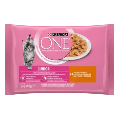 7613287795892 Šlapiasis kačių ėdalas „PURINA ONE® JUNIOR 1-12 months“, mini filė padaže, su vištiena