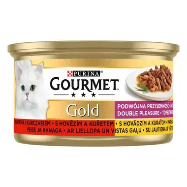 PURINA GOURMET® GOLD DOUBLE PLEASURE, visavertis šlapiasis ėdalas suaugusioms katėms, su jautiena ir vištiena, 85 g skardinė
