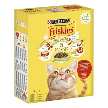 FRISKIES® sausas ėdalas katėms su jautiena, vištiena ir daržovėmis 1kg