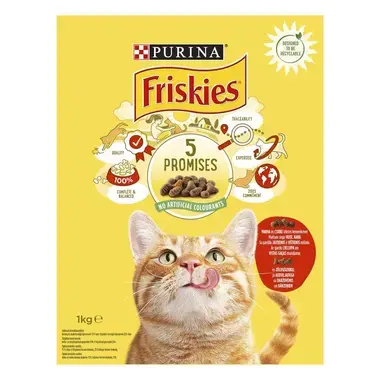 FRISKIES® sausas ėdalas katėms su jautiena, vištiena ir daržovėmis 1kg