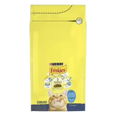 FRISKIES® STERILE sausasis ėdalas sterilizuotoms katėms su lašišomis ir daržovėmis 1,5kg