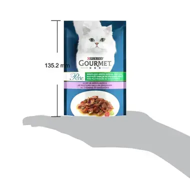PURINA GOURMET® PERLE Mini Fillets — visavertis šlapiasis ėdalas suaugusioms katėms, su žvėriena ir daržovėmis, 85g maišelis