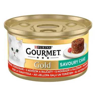PURINA GOURMET® GOLD Savoury Cake šlapiasis kačių ėdalas su jautiena ir pomidorais, 85g skardinė