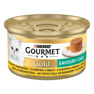 PURINA GOURMET® GOLD Savoury Cake šlapiasis kačių ėdalas su vištiena ir morkomis, 85g skardinė