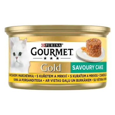 PURINA GOURMET® GOLD Savoury Cake šlapiasis kačių ėdalas su vištiena ir morkomis, 85g skardinė