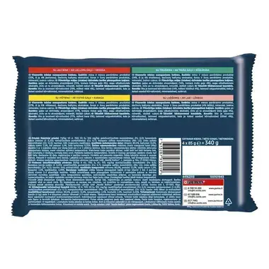 GOURMET® PERLE visavertis šlapiasis ėdalas suaugusioms katėms, maži filė gabalėliai su padažu. Daugiapakuotėje yra 4 skonių p
