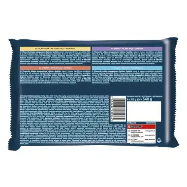 GOURMET® PERLE visavertis šlapiasis ėdalas suaugusioms katėms, maži filė gabalėliai su padažu. Daugiapakuotėje yra 4 skonių p