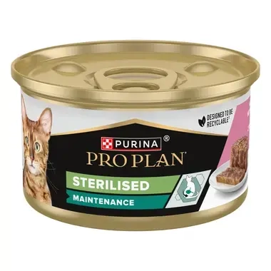 PURINA® PRO PLAN® Adult Sterilised Maintenance, paštetas su tunais ir lašišomis