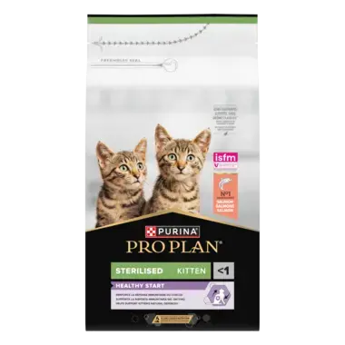 PURINA® PRO PLAN® Sterilised Kitten 3-12 mėn. Healthy Start, gausu lašišų
