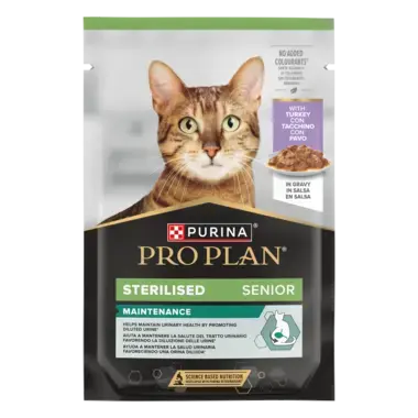 PURINA® PRO PLAN®  Sterilised Senior 7+ Maintenance, su kalakutiena padaže
