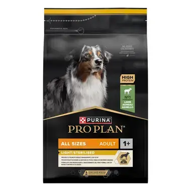 PURINA® PRO PLAN® All sizes Adult Dog Light/Sterilised, sudėtyje gausu ėrienos
